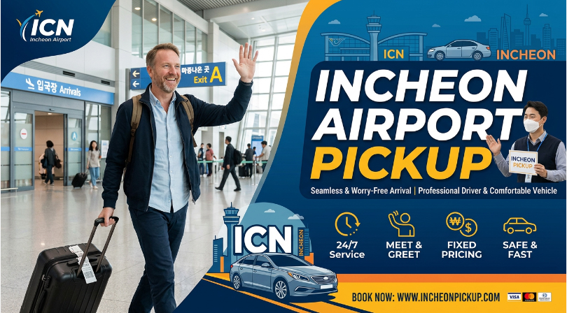 Incheon airport pickup. Stress-Free Airport Transfers: "Skip the taxi lines and travel with peace of mind. Our professional driver will meet you right at Incheon Airport arrivals with a personalized sign, ready to take you safely to your destination."Your Comfort Starts Here: "Arriving at Incheon International Airport? Enjoy a smooth, reliable, and comfortable private pickup service tailored to your schedule. Book now for a seamless ride to your hotel or home."On-Time, Every-Time Pickup: "Don't worry about flight delays or heavy luggage. We track your flight in real-time to ensure our driver is always there when you land at Incheon Airport."